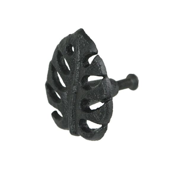 Set of 6 Black Cast Iron Monstera Leaf Drawer Pulls Decorative Cabinet Knobs - Picture 2 of 5